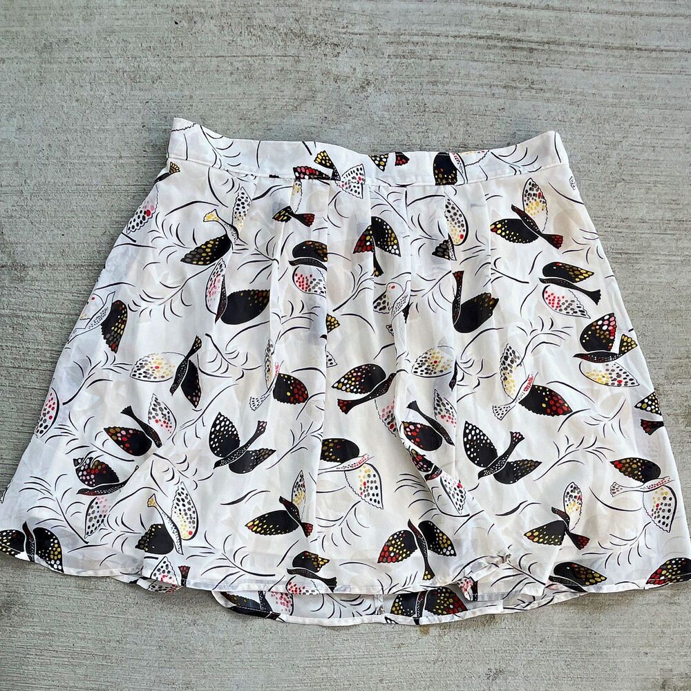 Old Navy Skirt Womens Medium White Bird Print Chiffon Flowing Fully Lined